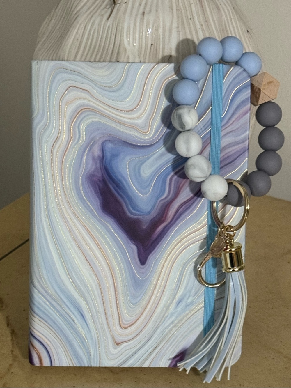 Blue Journal & Beaded Wristlet Keychain with Tassel - NWOT